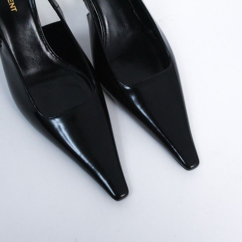 Saint Laurent YSL Lee Slingback Pumps Black Leather Gold Heel Shoes 39.5 NIB - Picture 4 of 13